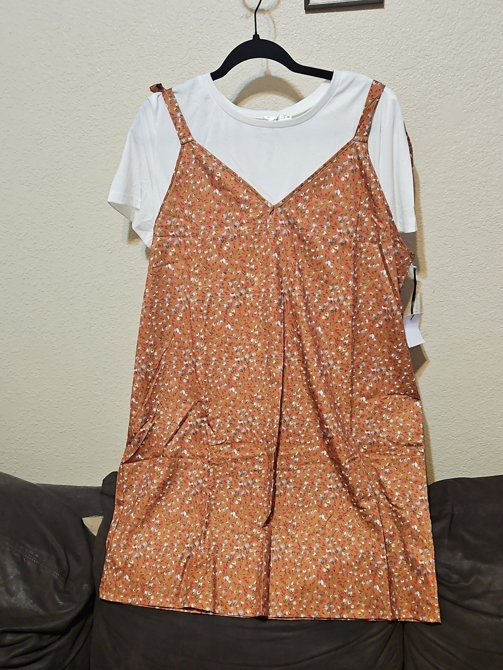 Floral Rust Midi Slip Dress with Adjustable Straps